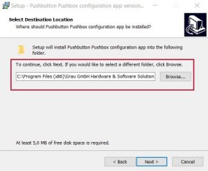 GUI for USB module - selecting a destination folder during setup
