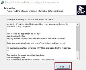 GUI for USB module - starting setup or correcting settings